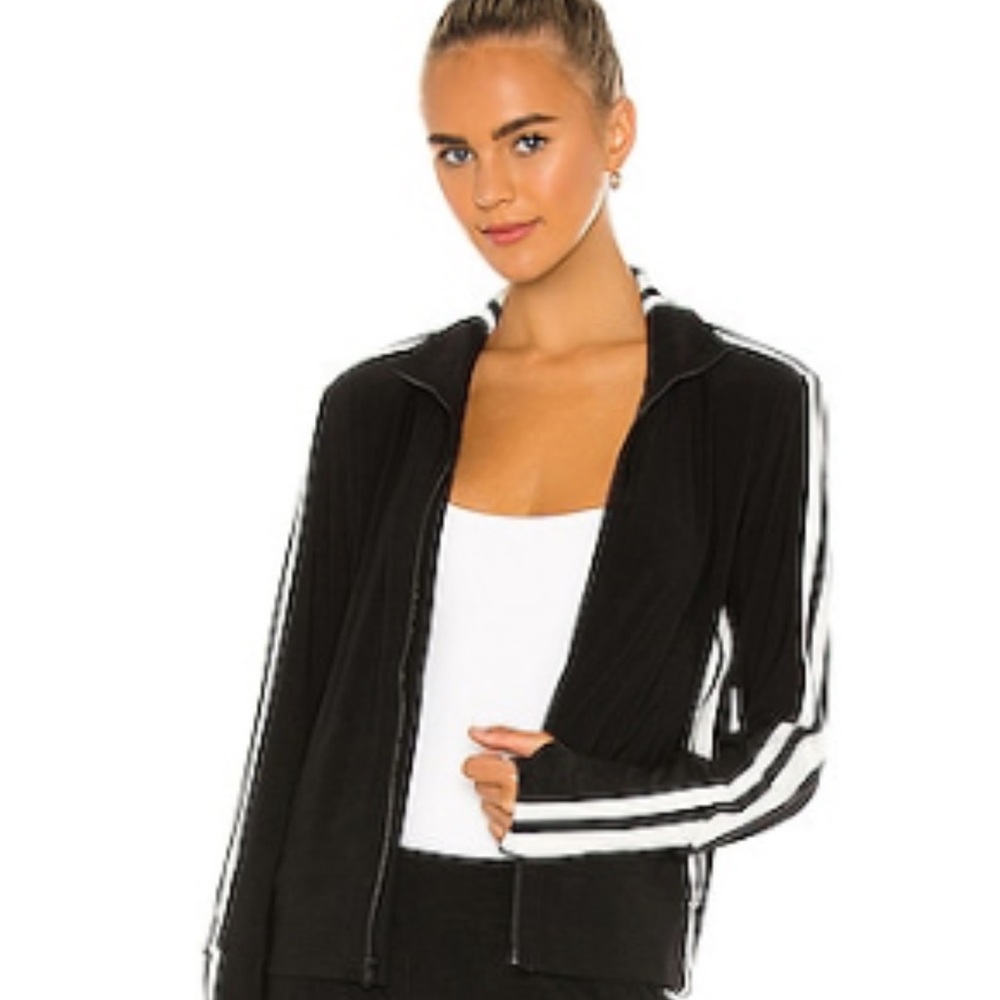 Norma Kamali Black and White Bomber Jacket with Stand-Up Collar